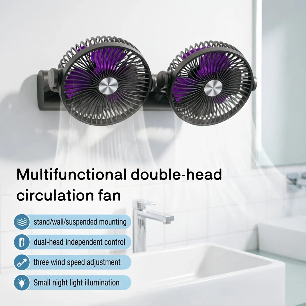 Sevair Deco rechargeable dual head portable fan wall mount
