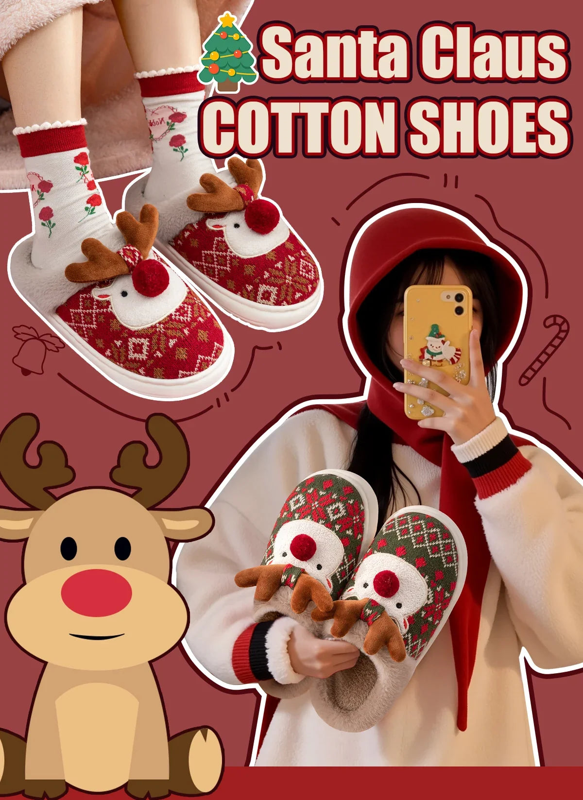 Sevair Deco Reindeer Christmas Slippers 11
