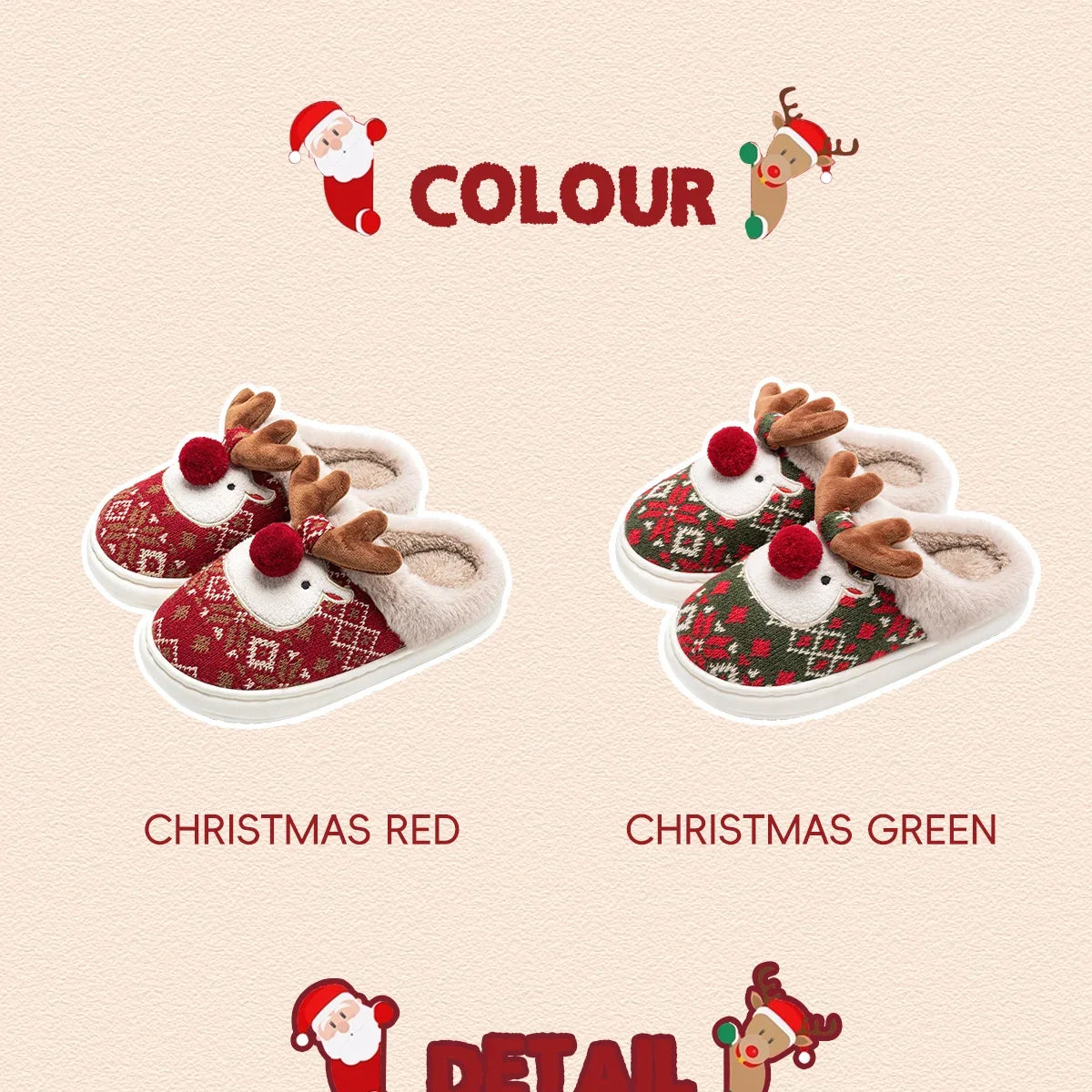 Sevair Deco Reindeer Christmas Slippers 13