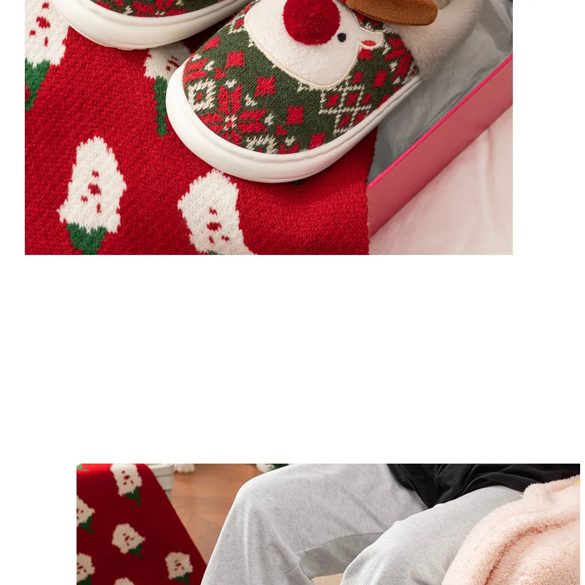 Sevair Deco Reindeer Christmas Slippers 22