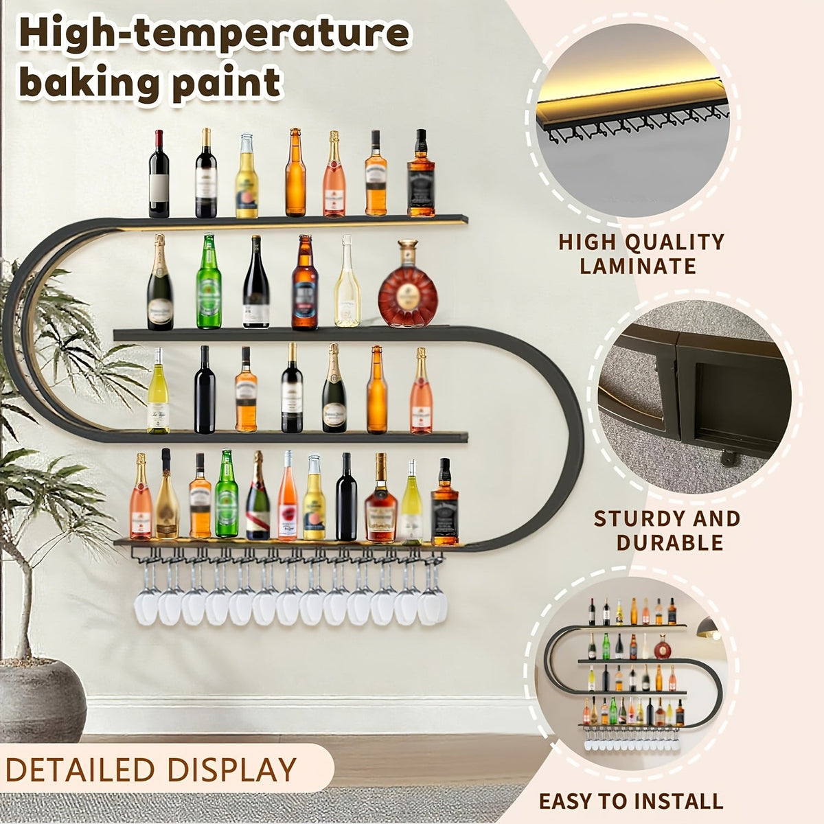 Sevair Deco S-Shaped LED Wall Wine Rack 3