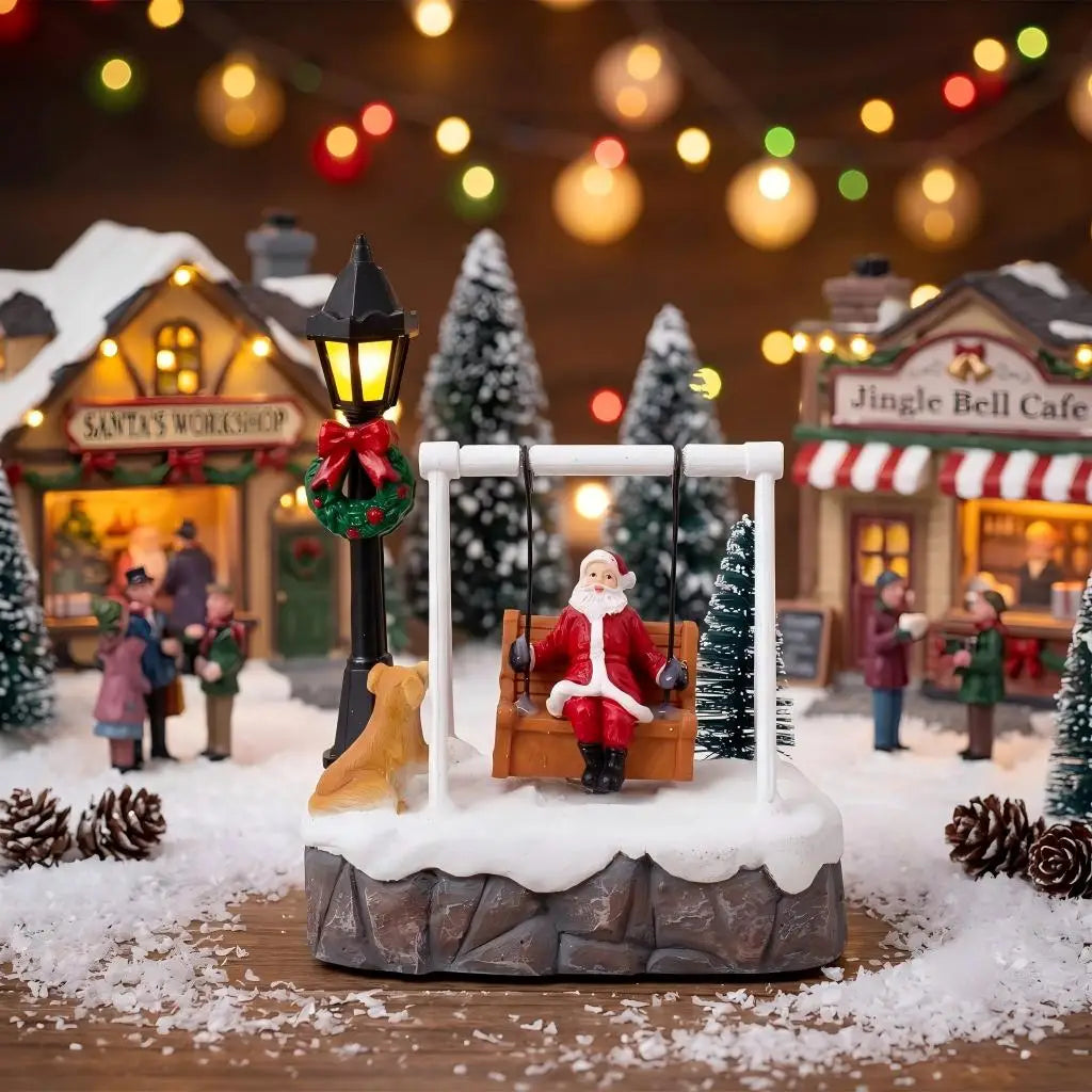 Sevair Deco Santa Swing Christmas Village Figurine colorful village lights