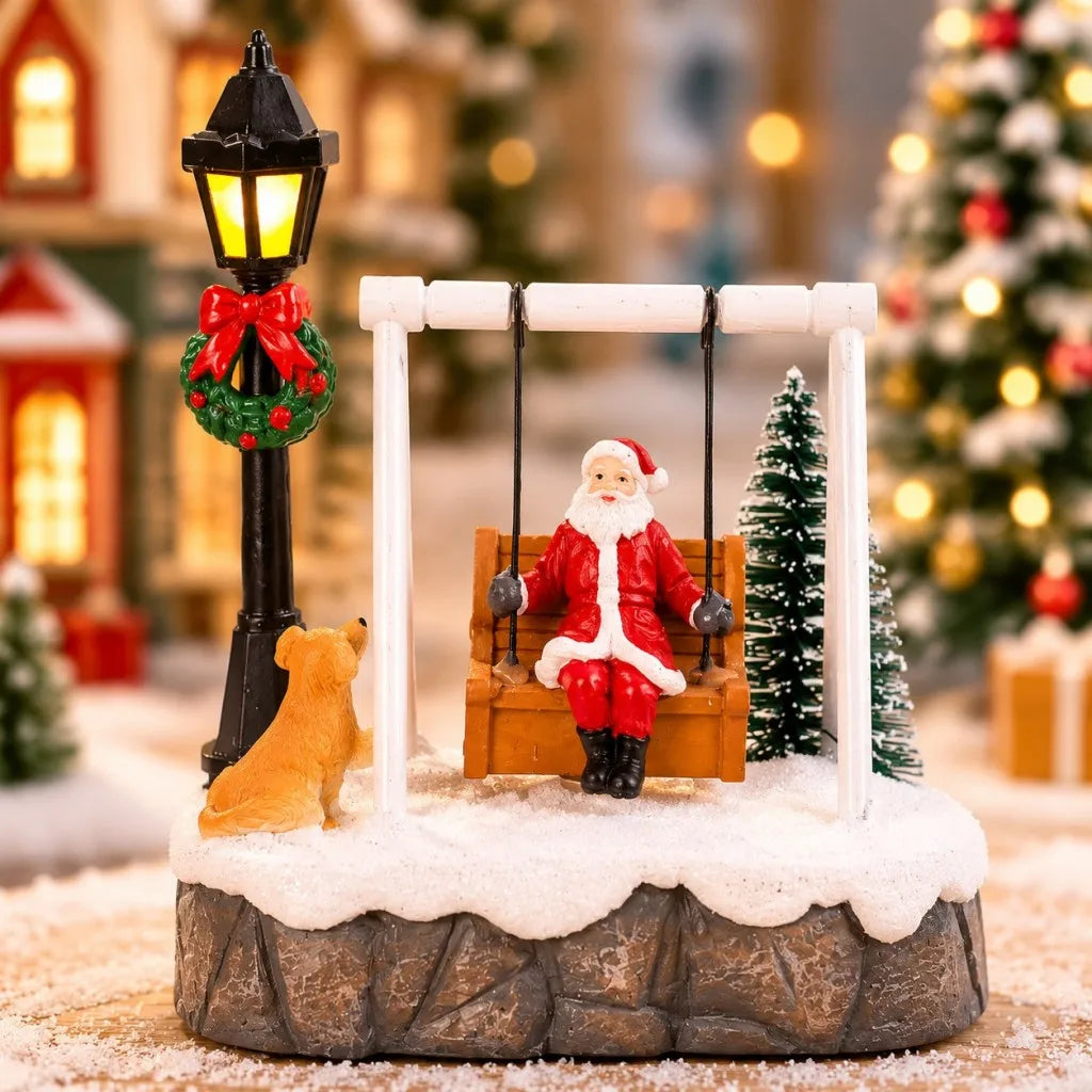 Sevair Deco Santa Swing Christmas Village Figurine santa dog front