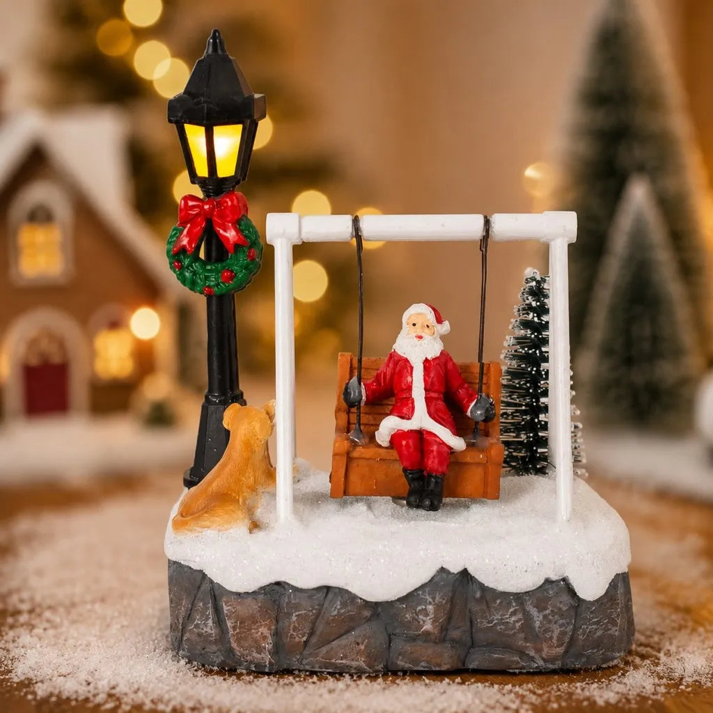 Sevair Deco Santa Swing Christmas Village Figurine wooden table village