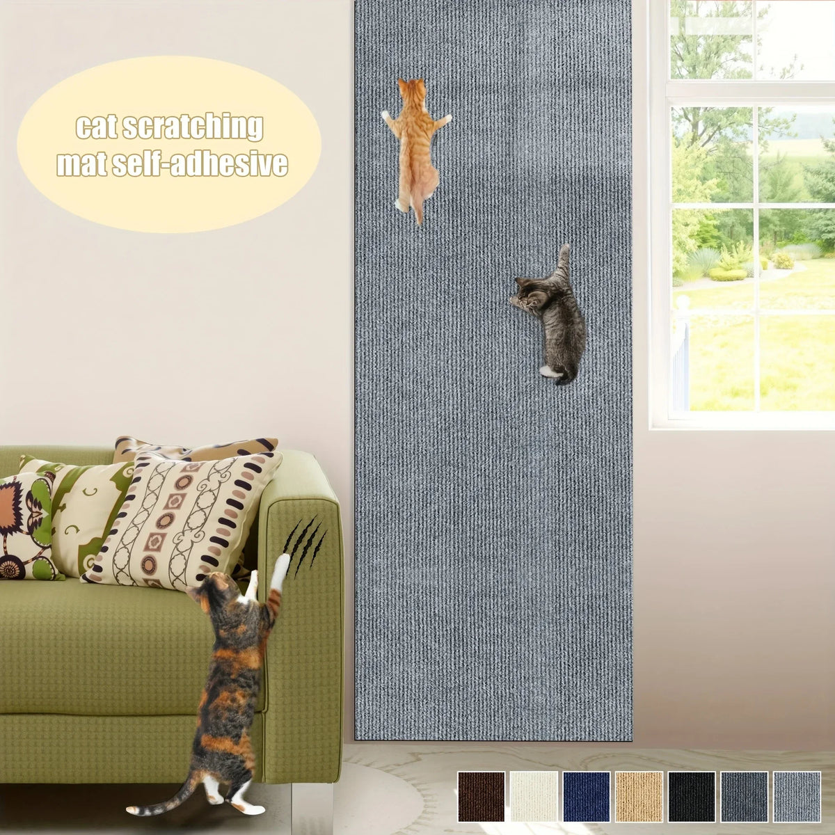 Sevair Deco Self Adhesive Cat Scratching Wall Mat gray view