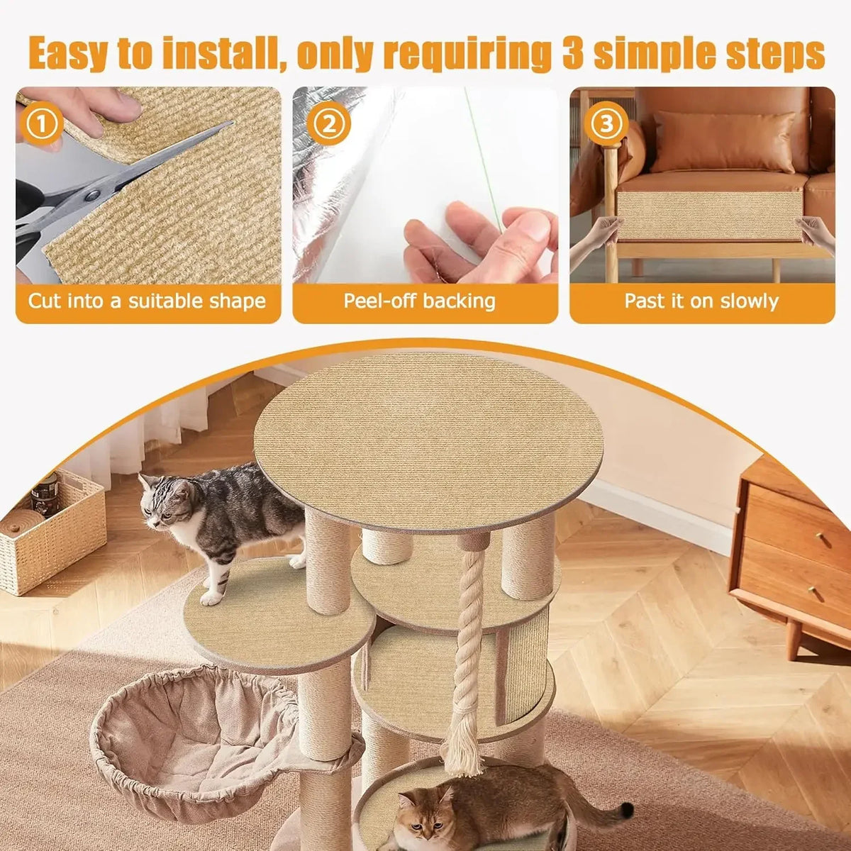 Sevair Deco Self Adhesive Cat Scratching Wall Mat installation steps