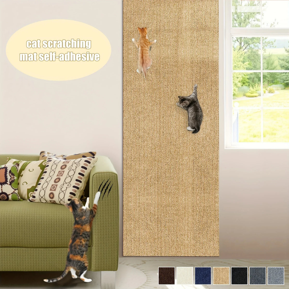 Sevair Deco Self Adhesive Cat Scratching Wall Mat khaki wall