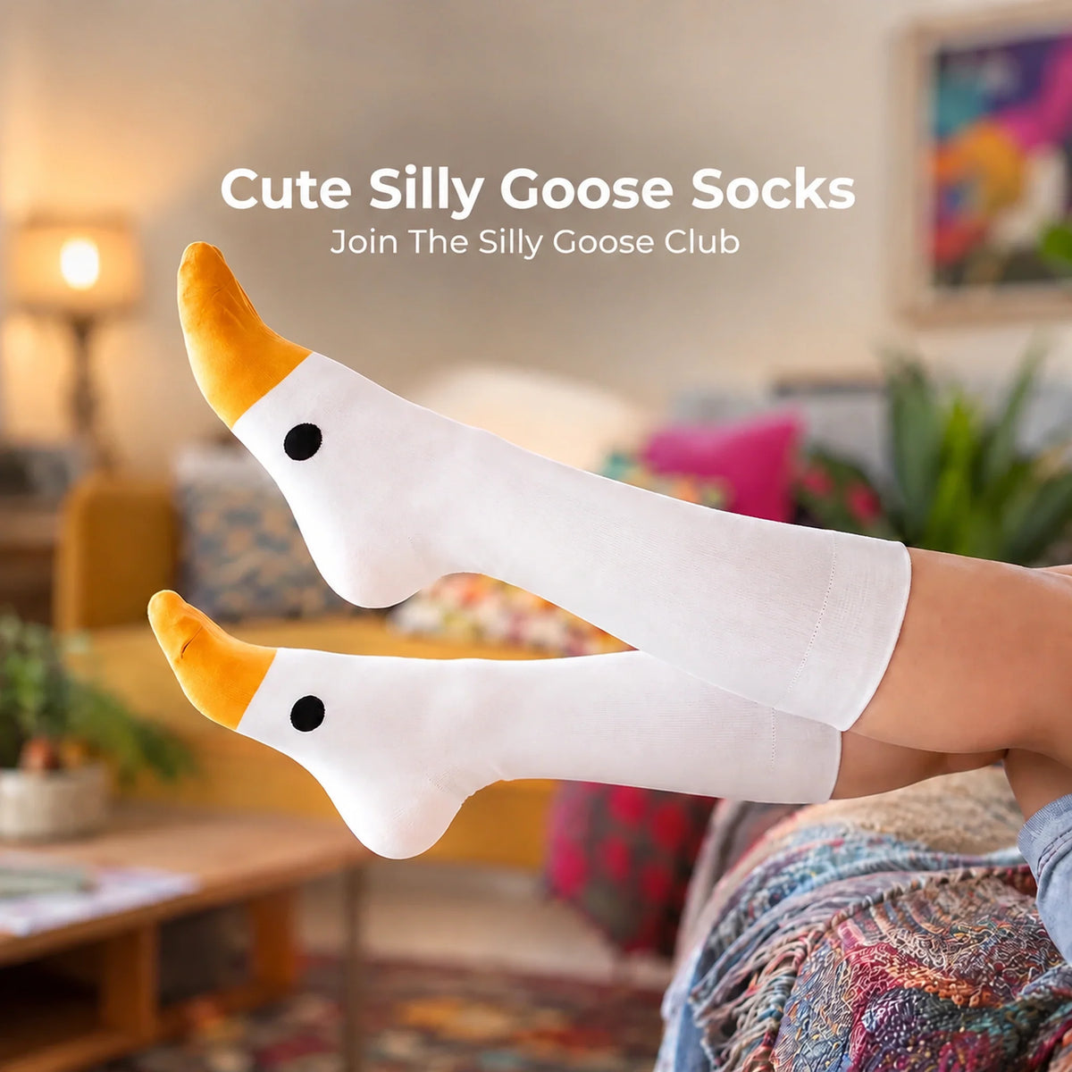 Sevair Deco Silly Goose Socks with Orange Beak Toes main view