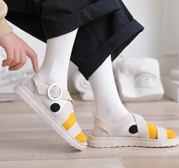 Sevair Deco Silly Goose Socks with Orange Beak Toes side view