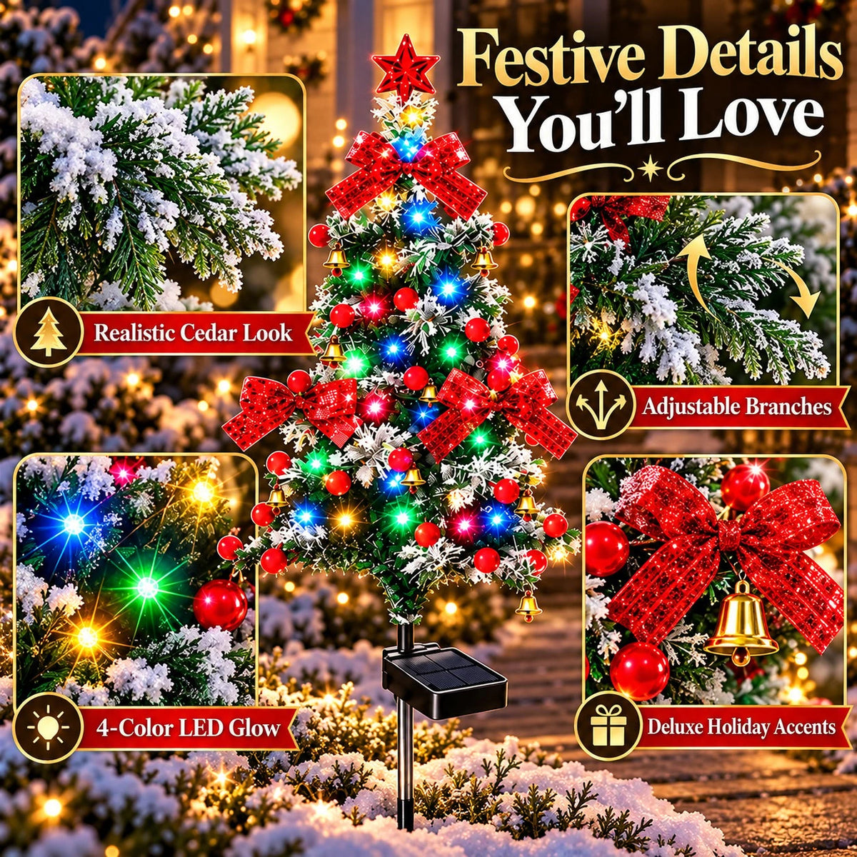 Sevair Deco Solar Cedar Christmas Tree Lights details