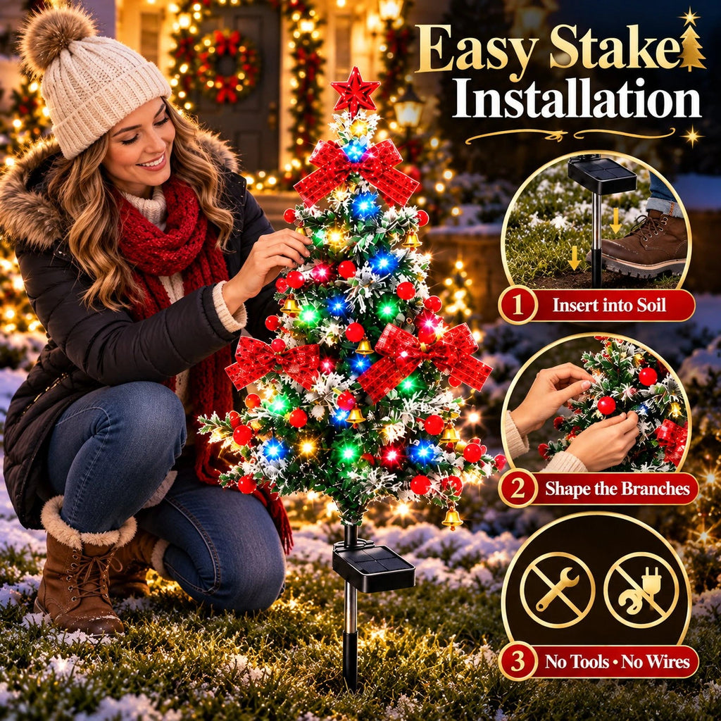 Sevair Deco Solar Cedar Christmas Tree Lights installation