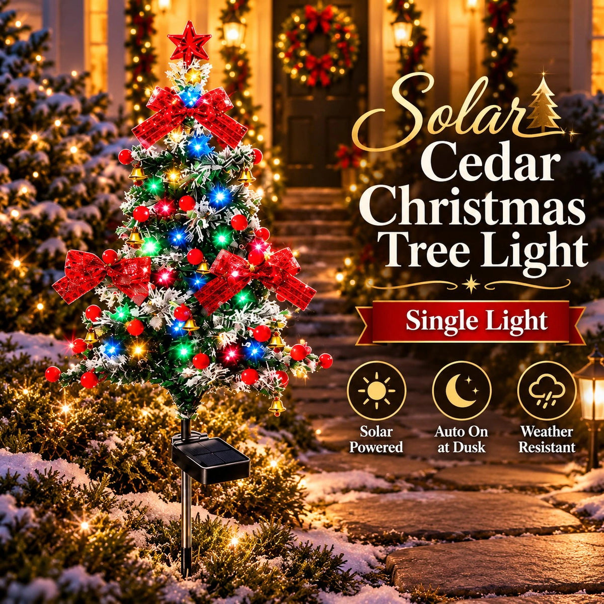 Sevair Deco Solar Cedar Christmas Tree Lights overview