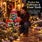 Sevair Deco Solar Cedar Christmas Tree Lights pathway