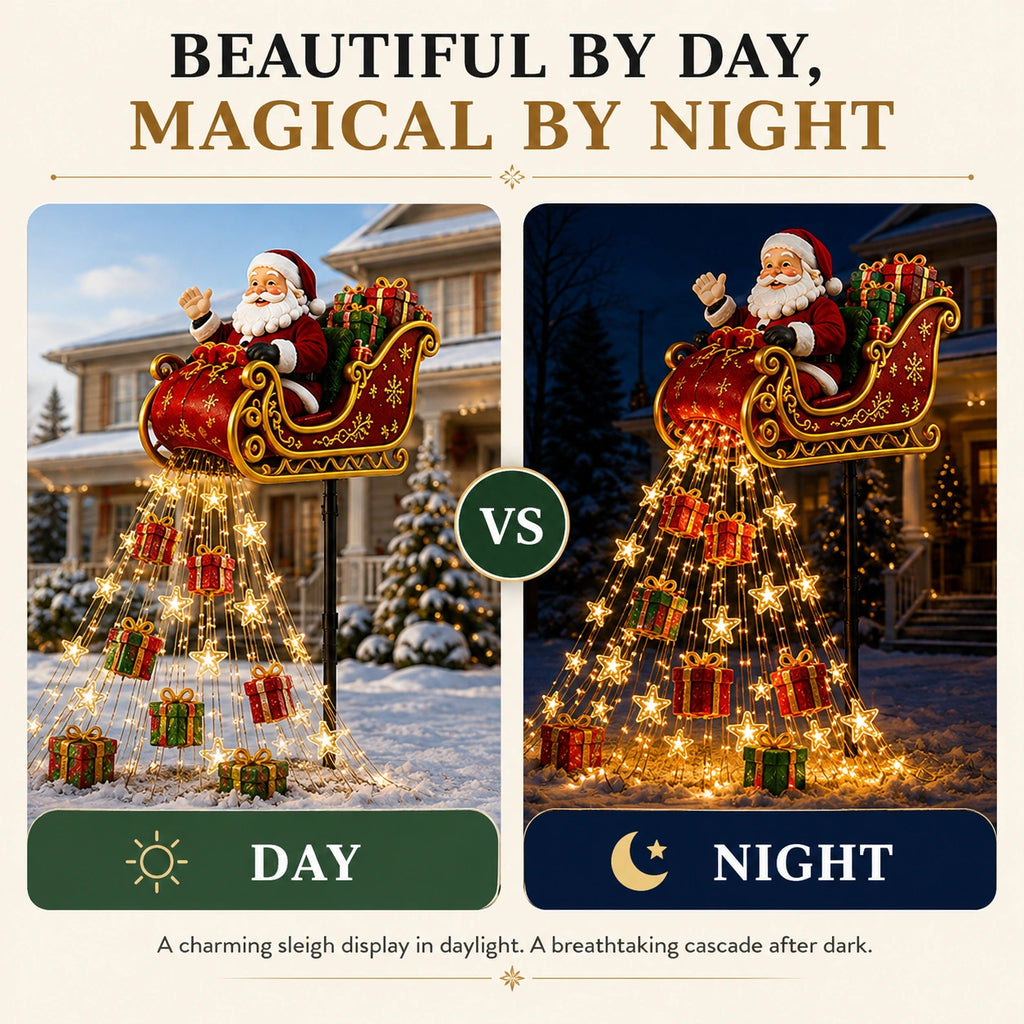 Sevair Deco Solar Christmas Cascade Garden Lights day night