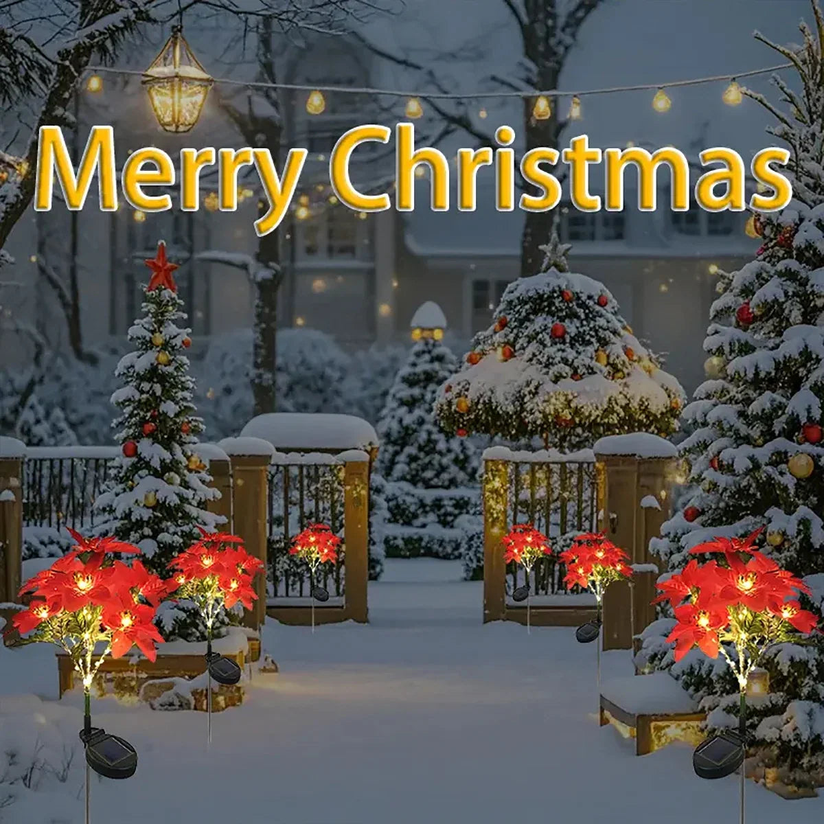 Sevair Deco Solar Poinsettia Lights for Christmas christmas garden