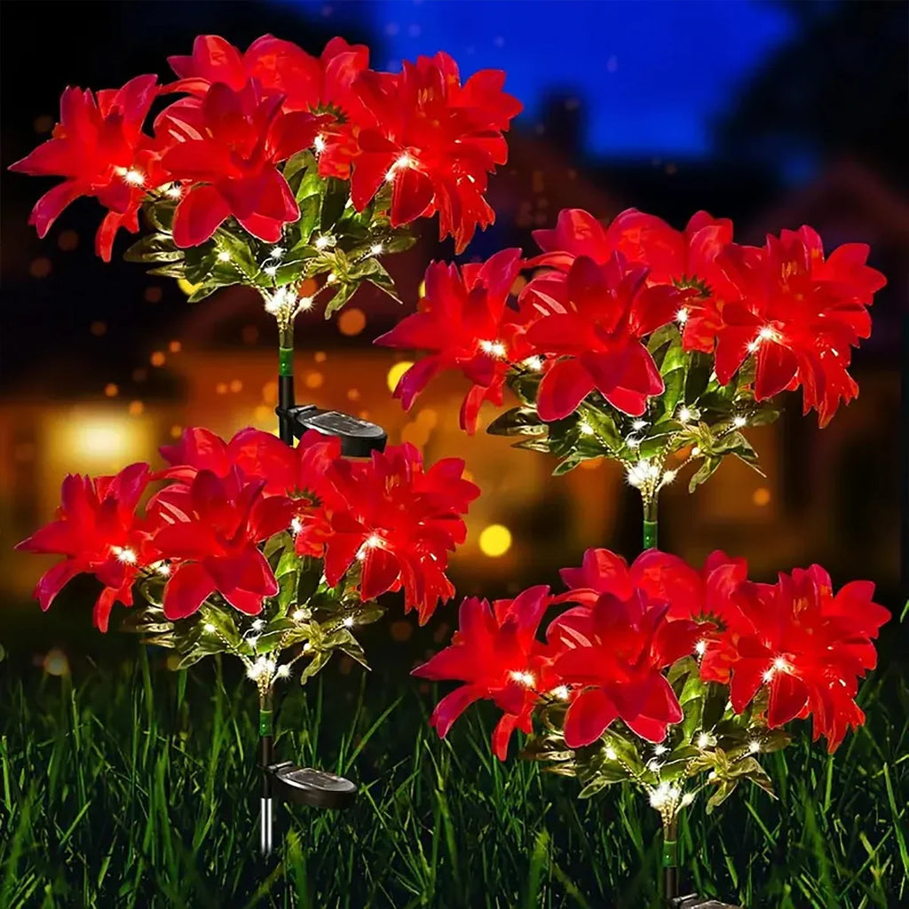 Sevair Deco Solar Poinsettia Lights for Christmas flower closeup