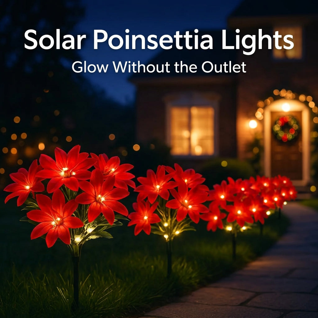 Sevair Deco Solar Poinsettia Lights for Christmas pathway glow