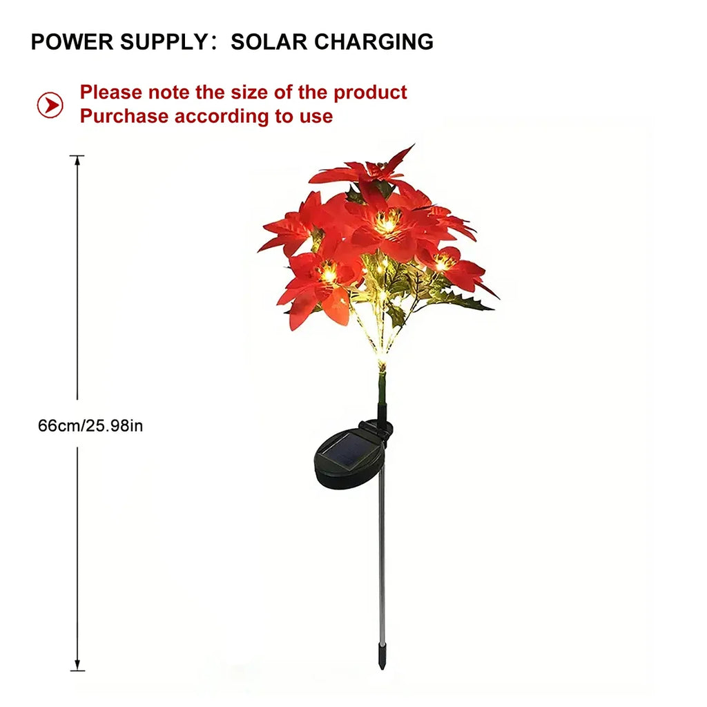 Sevair Deco Solar Poinsettia Lights for Christmas stake dimensions