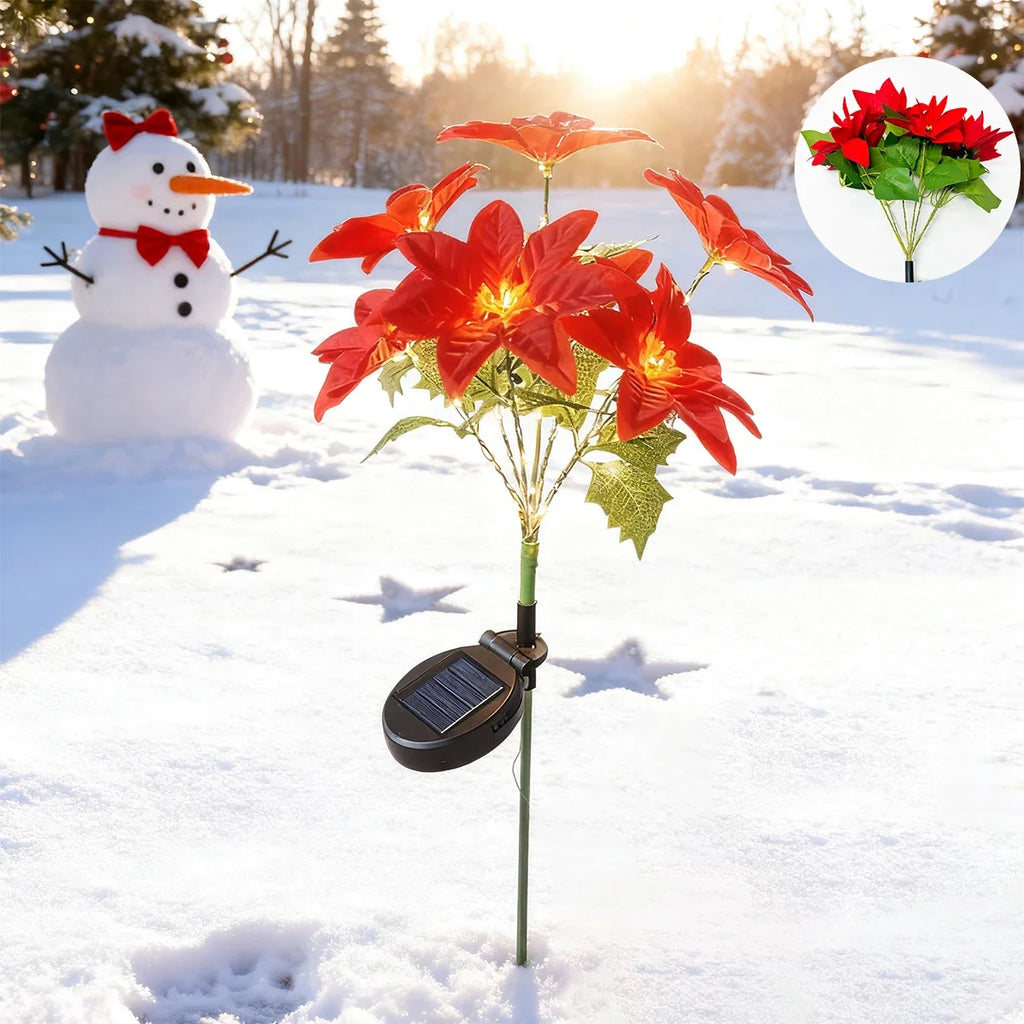Sevair Deco Solar Poinsettia Lights for Christmas winter display