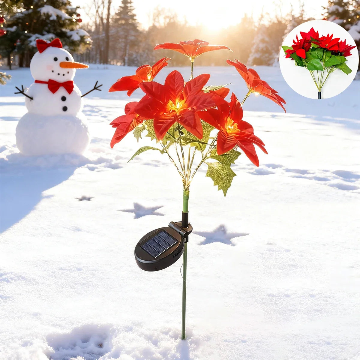 Sevair Deco Solar Poinsettia Lights for Christmas winter display