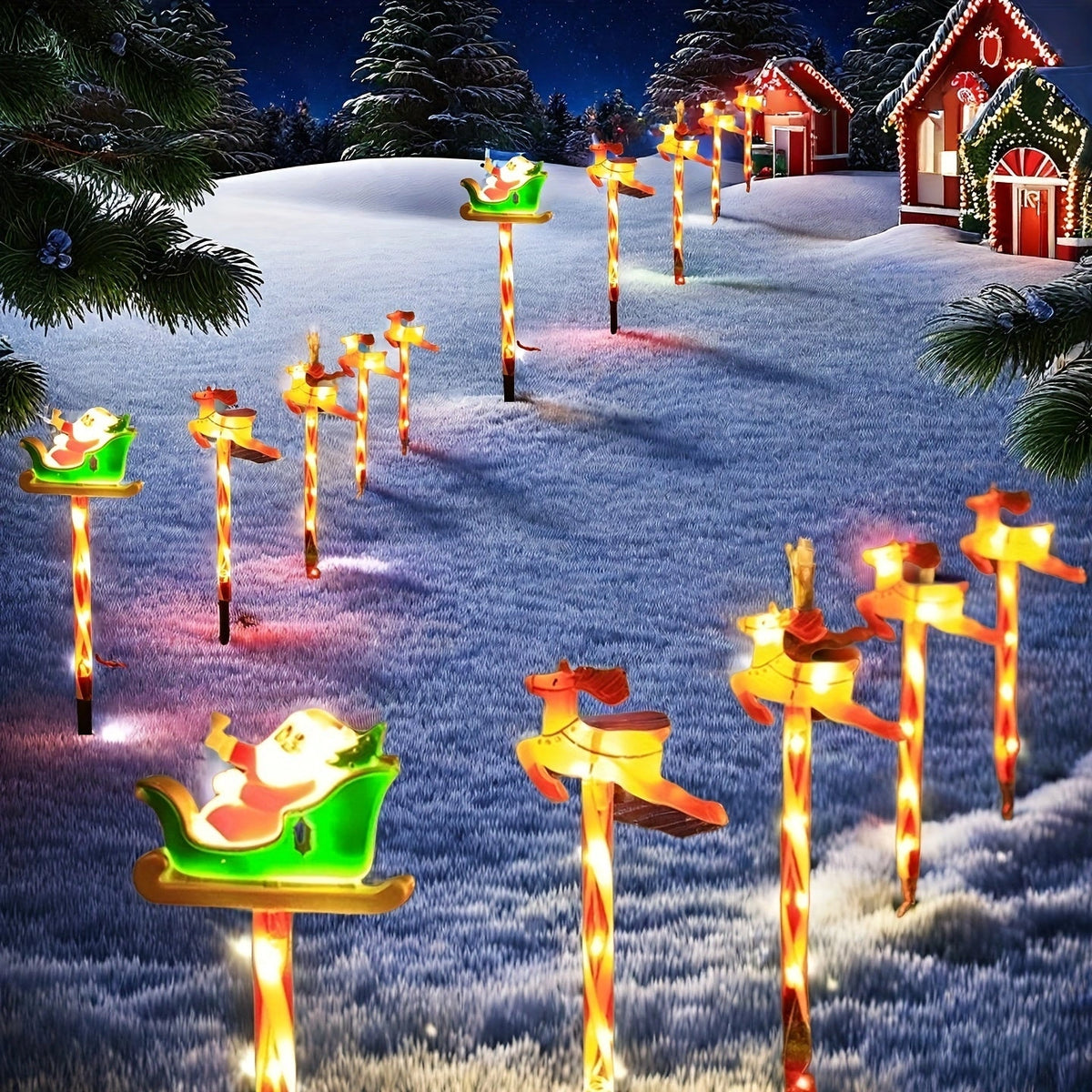 Sevair Deco Solar Santa & Reindeer Path Lights outdoor path