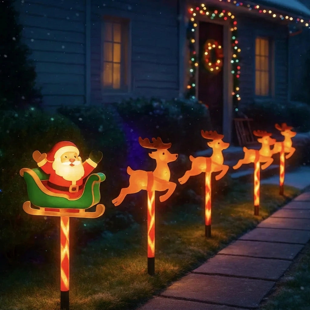 Sevair Deco Solar Santa & Reindeer Path Lights pathway display