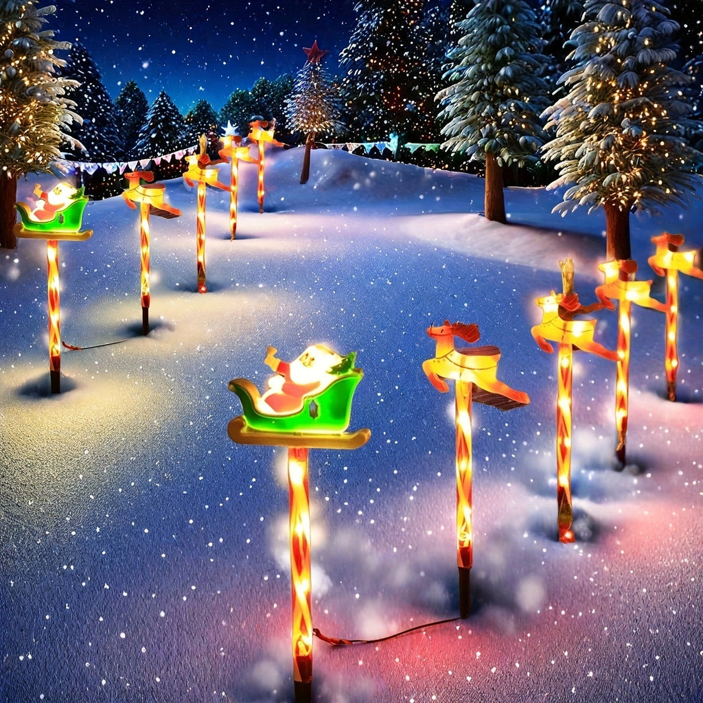 Sevair Deco Solar Santa & Reindeer Path Lights reindeer display