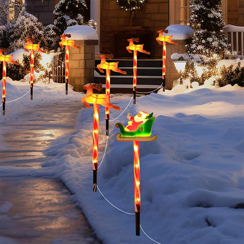 Sevair Deco Solar Santa & Reindeer Path Lights snowy path