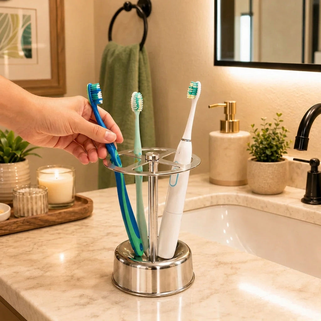 Sevair Deco Stainless Steel Toothbrush Holder 4-Slot 1