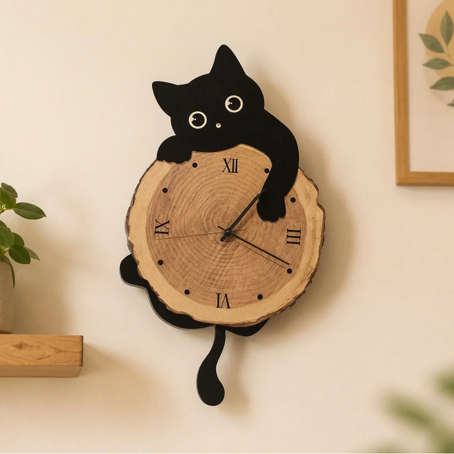 Sevair Deco Swinging Cat Wall Clock 1