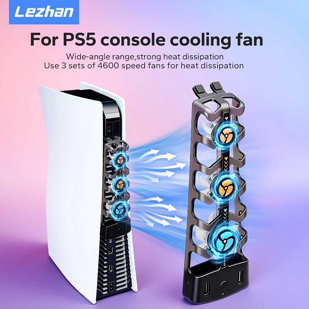 Sevair Deco Triple Cooling Fan for PS5 with RGB Lights airflow diagram