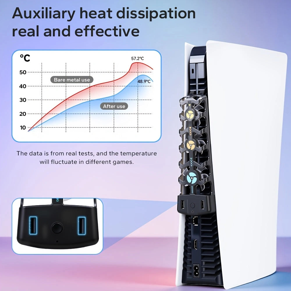 Sevair Deco Triple Cooling Fan for PS5 with RGB Lights temperature comparison