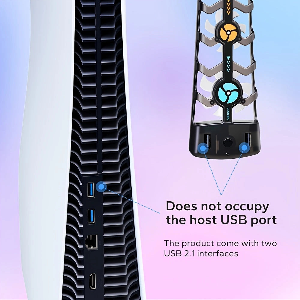 Sevair Deco Triple Cooling Fan for PS5 with RGB Lights usb ports