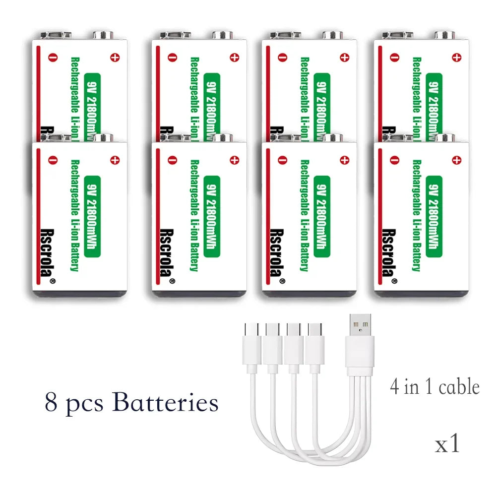 Sevair Deco USB-C Rechargeable 9V Battery Packs eight pack