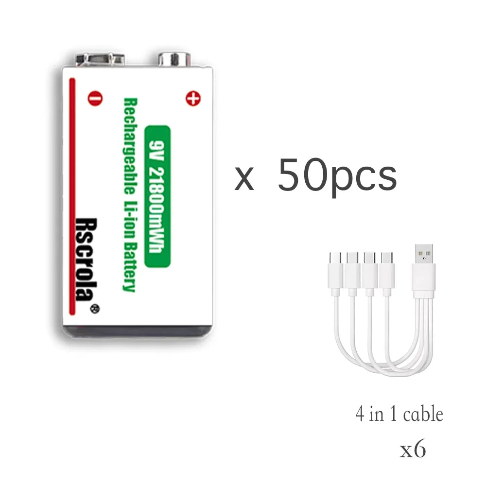 Sevair Deco USB-C Rechargeable 9V Battery Packs fifty pack