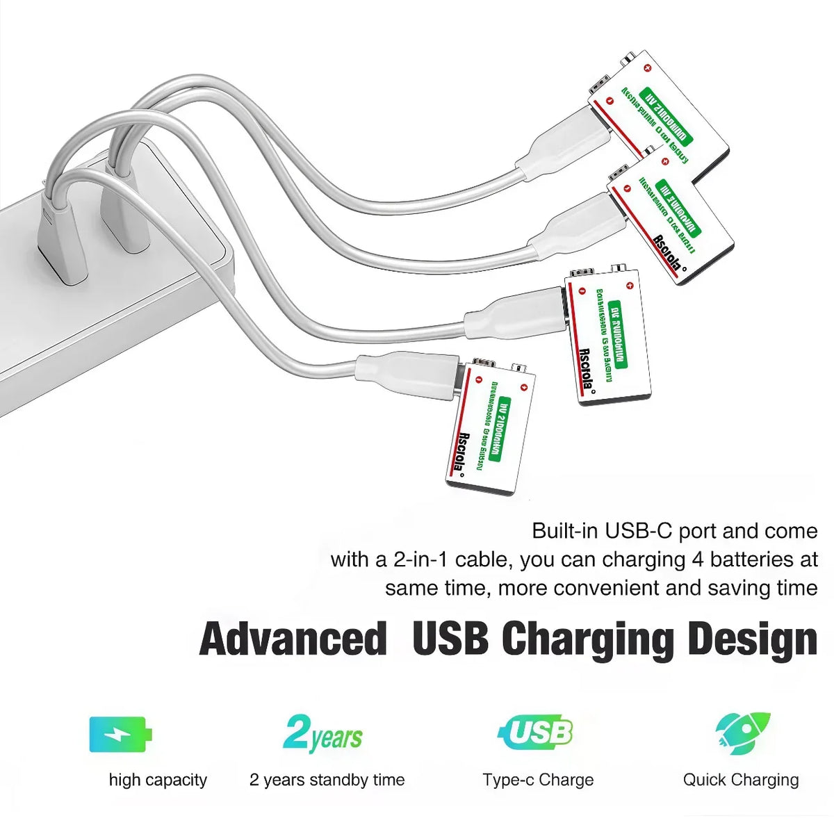 Sevair Deco USB-C Rechargeable 9V Battery Packs multi charging 02