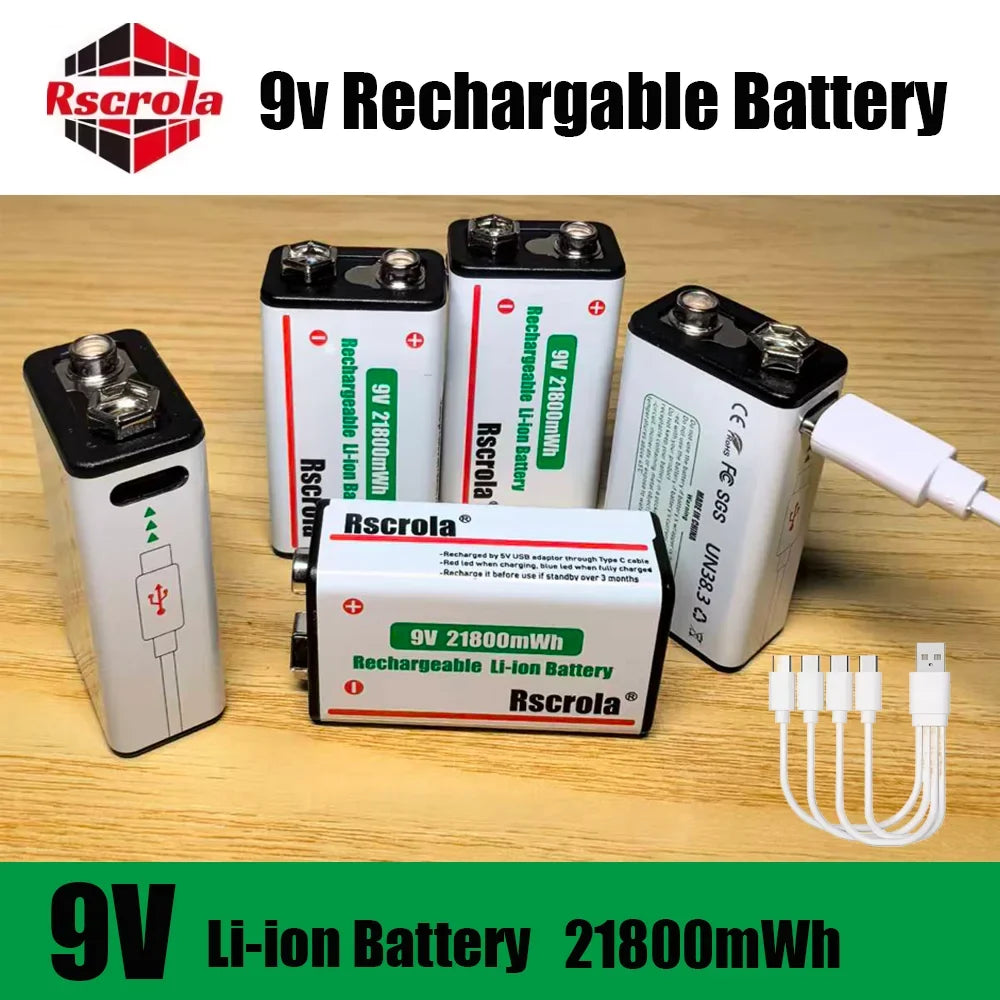Sevair Deco USB-C Rechargeable 9V Battery Packs pack display