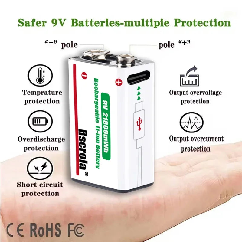 Sevair Deco USB-C Rechargeable 9V Battery Packs protection features