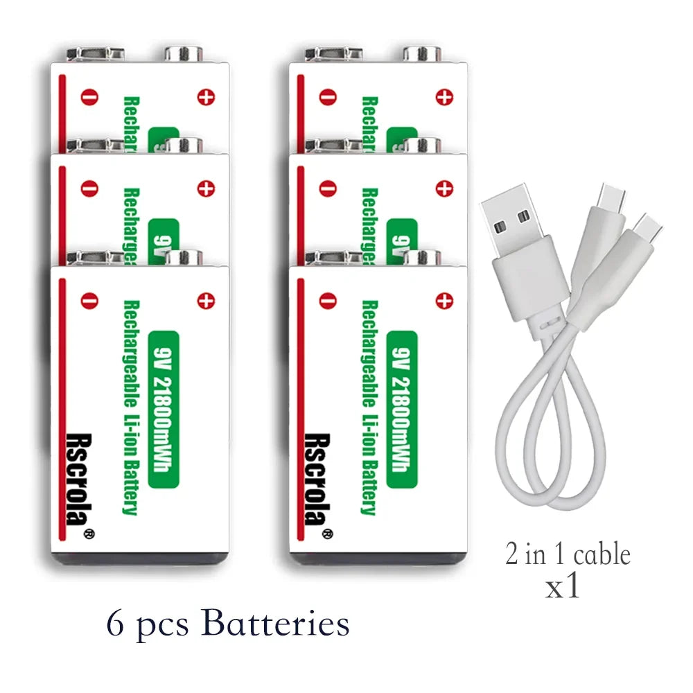 Sevair Deco USB-C Rechargeable 9V Battery Packs six pack