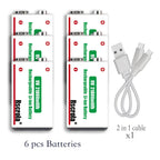 Sevair Deco USB-C Rechargeable 9V Battery Packs six pack