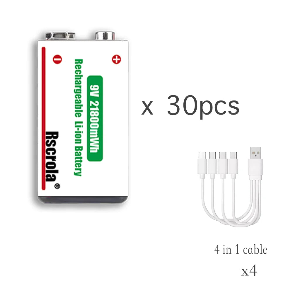 Sevair Deco USB-C Rechargeable 9V Battery Packs thirty pack