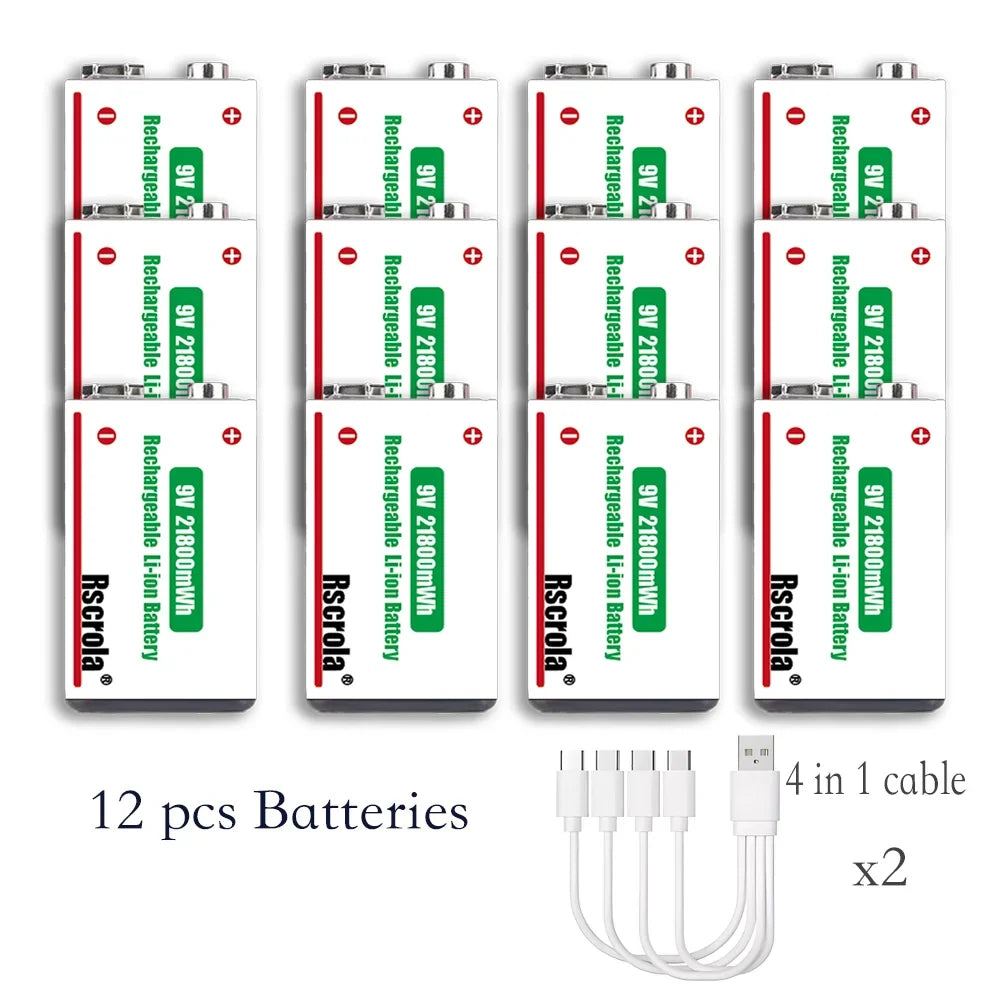 Sevair Deco USB-C Rechargeable 9V Battery Packs twelve pack