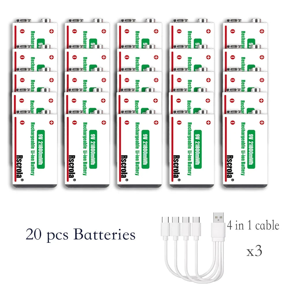 Sevair Deco USB-C Rechargeable 9V Battery Packs twenty pack