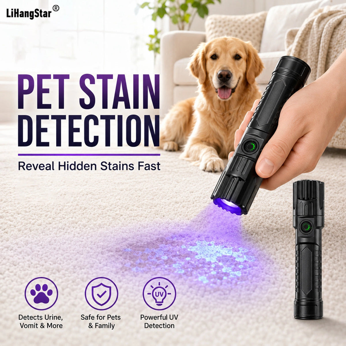 Sevair Deco USB rechargeable UV inspection flashlight stain guide