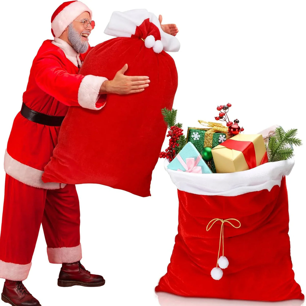 Sevair Deco Velvet Santa Gift Bag for Christmas 2