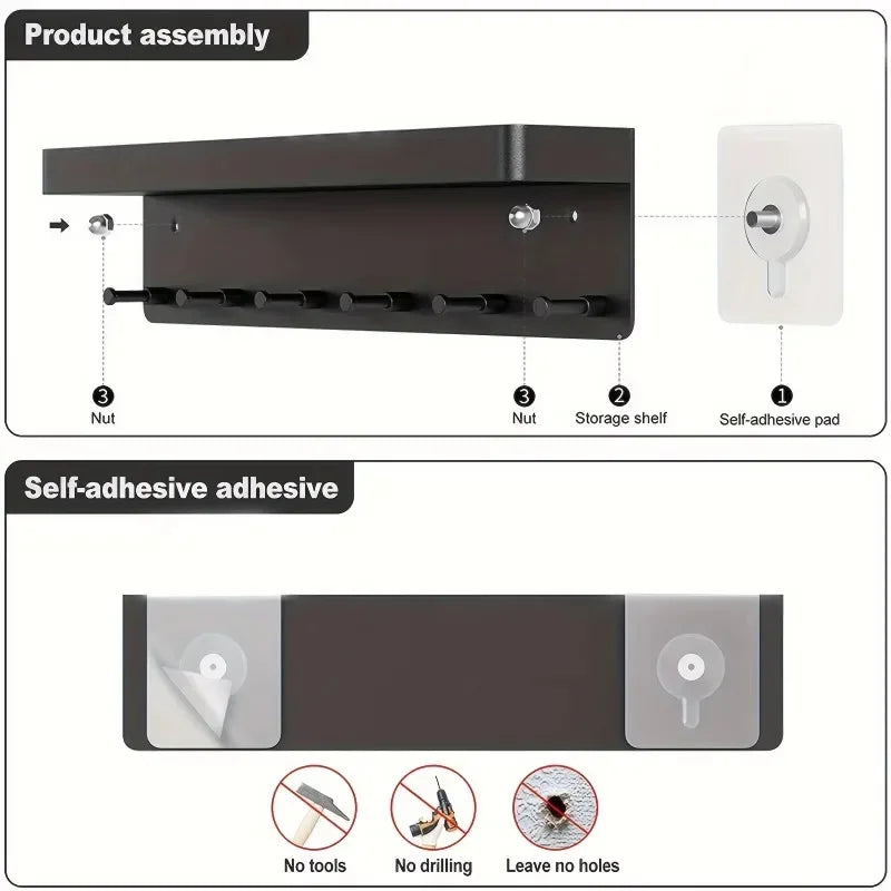 Sevair Deco Wall Key Holder Shelf with 6 Hooks 9