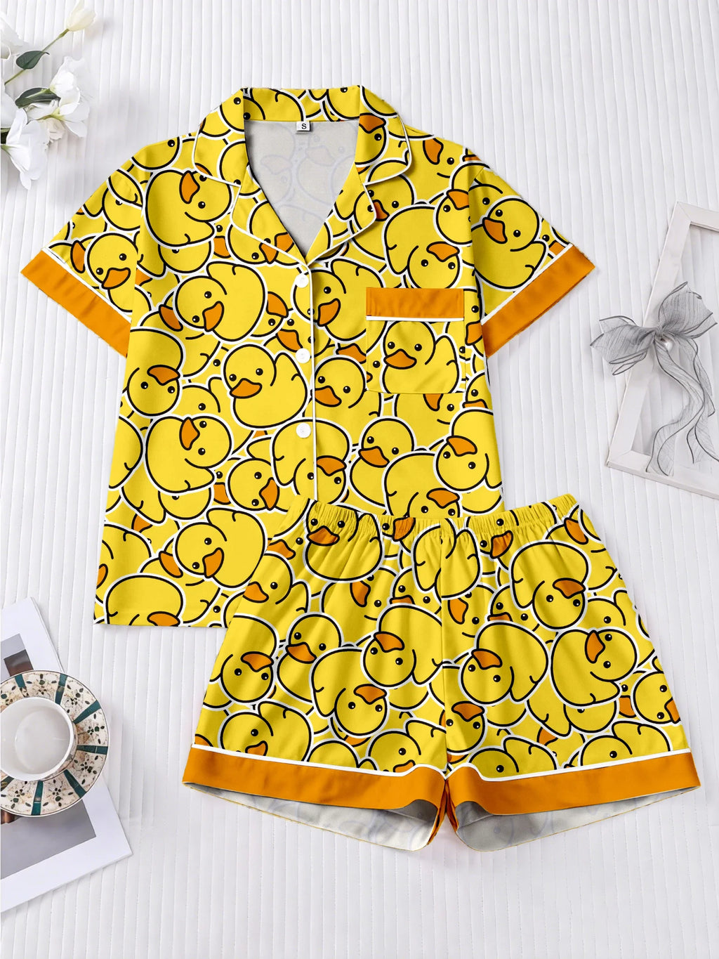 Sevair Deco Womens Duck Pajama Set with Matching Shorts front view